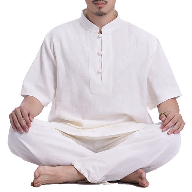 Conjunto de ropa de lino y algodón para hombre, meditación Zen espiritual, Buddha Stones, práctica de oración - Beige - US/UK/AU44，EU54 (3XL) - image 0