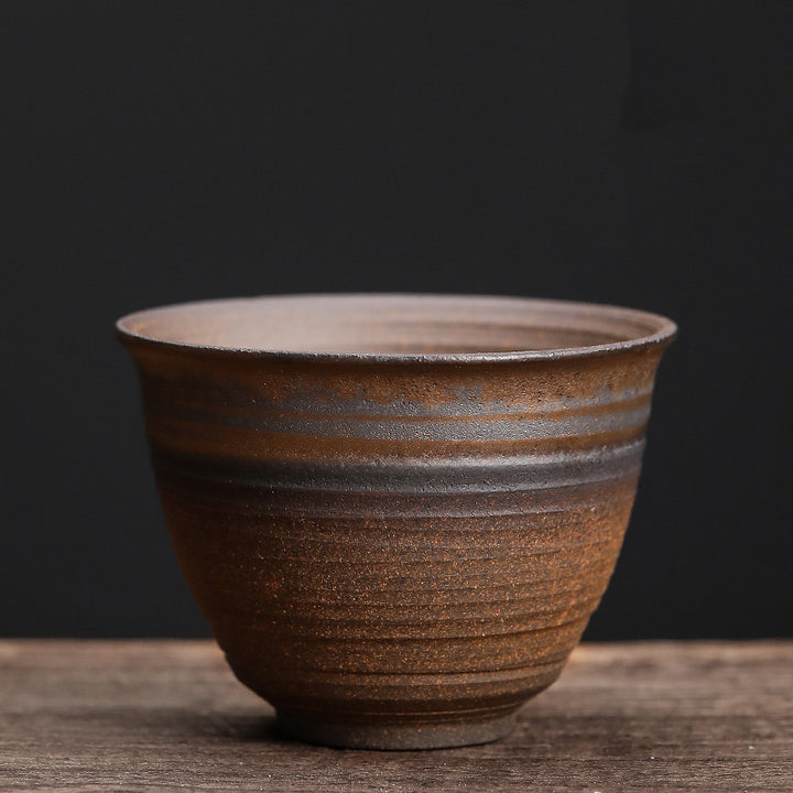 Taza de té de cerámica con textura de rayas marrones simples , Buddha Stones, tazón de taza de té de Kung Fu