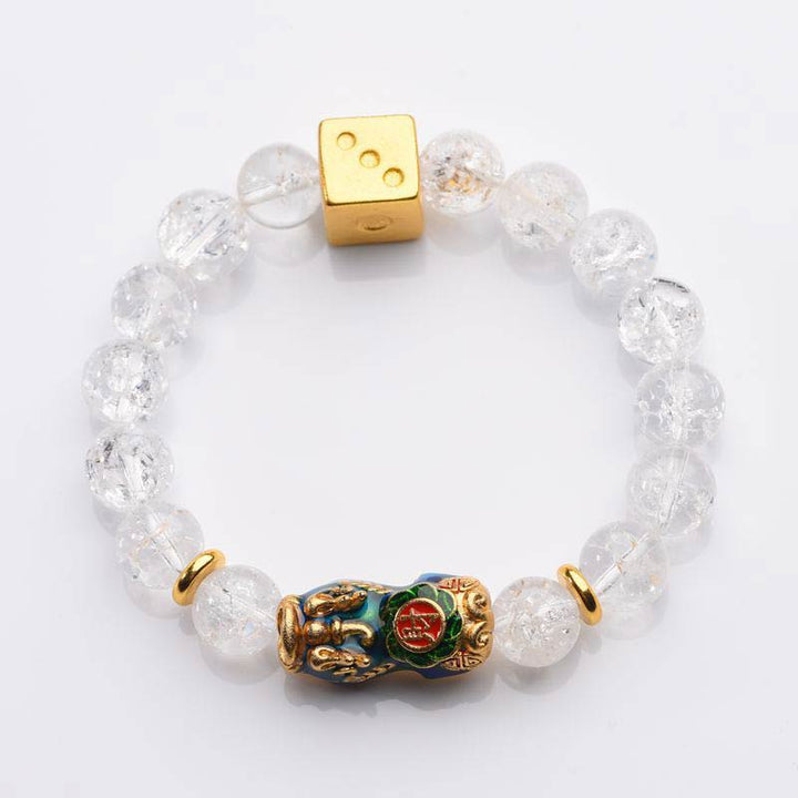 Pulsera de riqueza con dados de cristal blanco Pixiu que cambia de color con Buddha Stones