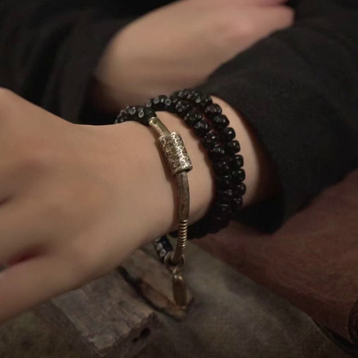 Pulsera de triple vuelta con Buddha Stones, concha de coco retro, latón y cobre. - image 11