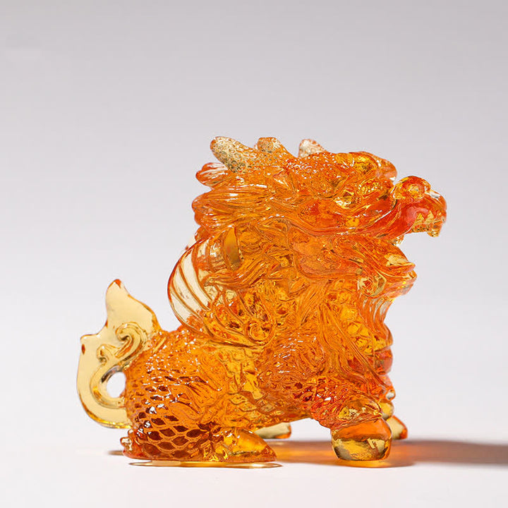 Buddha Stones Feng Shui Kirin, pieza de arte de cristal Liuli hecha a mano, decoración para el hogar y la Oficina - Oro - Uno - image 4