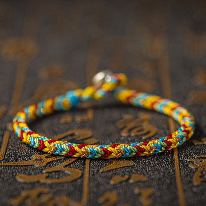 Buddha Stones;Que seas buena fortuna y éxito; Pulsera Suerte Multicolor - Naranja Azul Verde Rojo - 19 cm - image 5