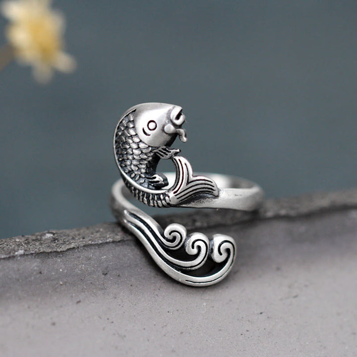 Anillo de plata de ley 925 con Buddha Stones , pez koi, ondulación de agua, suerte y riqueza - image 4