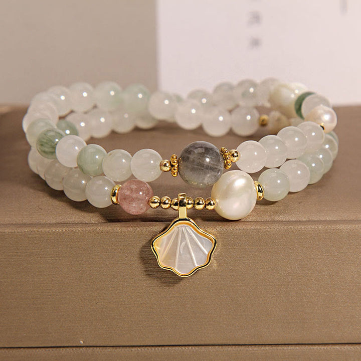 Pulsera de la suerte de concha de jade de doble capa con Buddha Stones