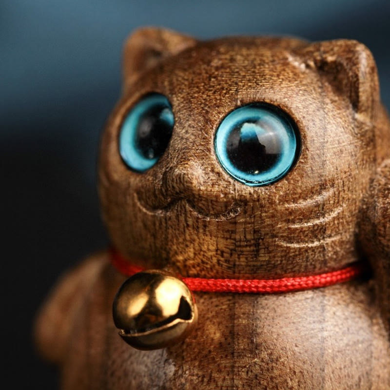 Buddha Stones Mini gato de la suerte gatito Phoebe Zhennan decoración de bendición de madera - image 14