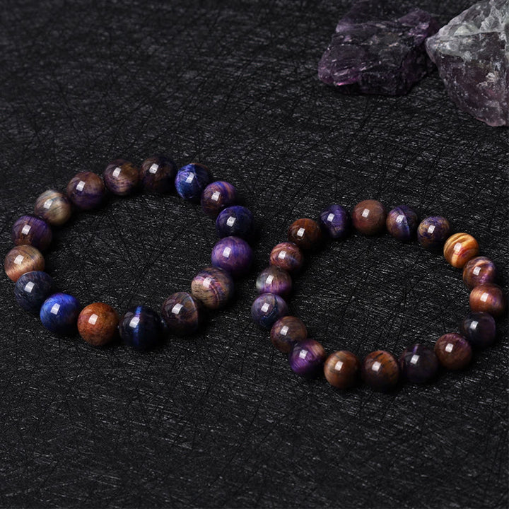 Pulsera de fuerza de protección de ojo de tigre púrpura natural de Buddha Stones