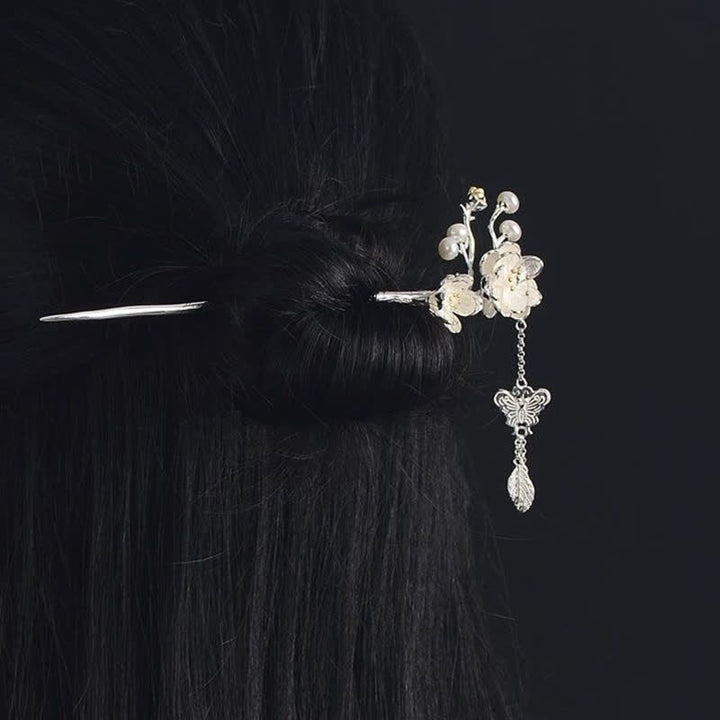 Horquilla con borlas de libertad y amor de mariposa, flor de ciruelo - image 4