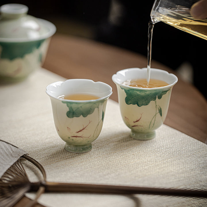 Taza de té de cerámica con diseño de hoja de loto, pez Koi, Buddha Stones, taza de té de Kung Fu, 65ml