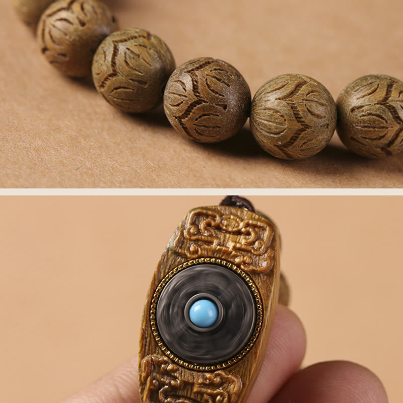 Buddha Stones Sándalo Verde Madera de Ébano Sándalo Om Mani Padme Hum Pulsera Calmante