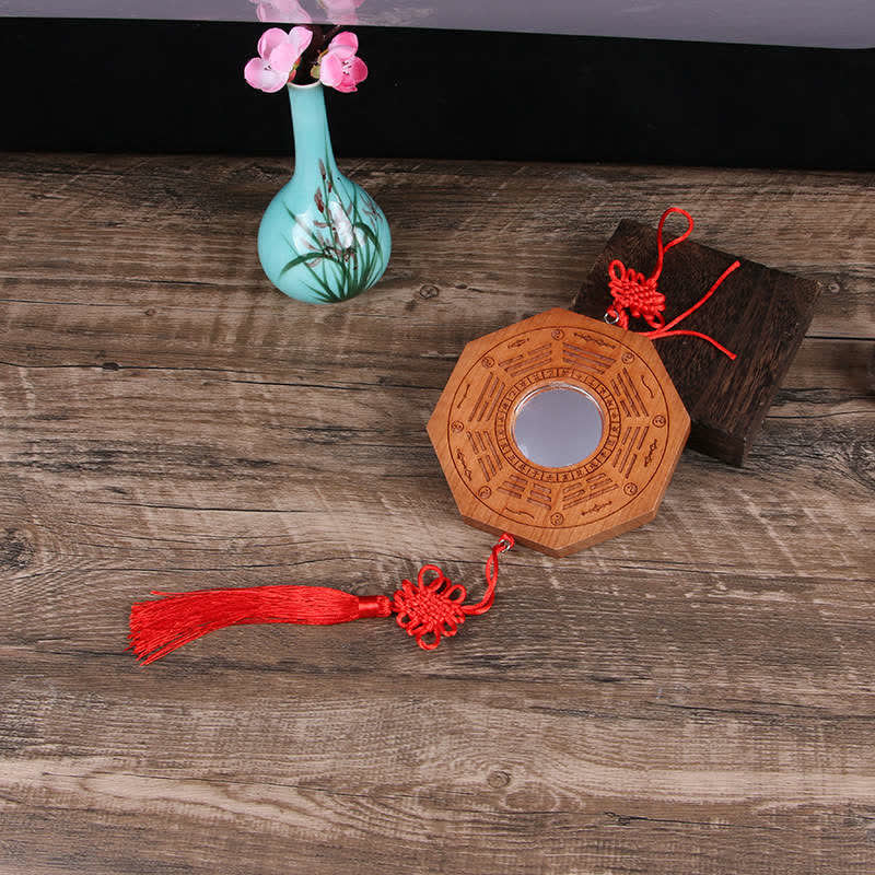 Feng Shui Bagua Mapa Madera de Durazno Monedas de Cinco Emperadores Equilibrio de Nudos Chinos Espejo de Mapa de Energía - 20*2 cm - Espejo convexo - Mapa Bagua y nudos chinos - image 2
