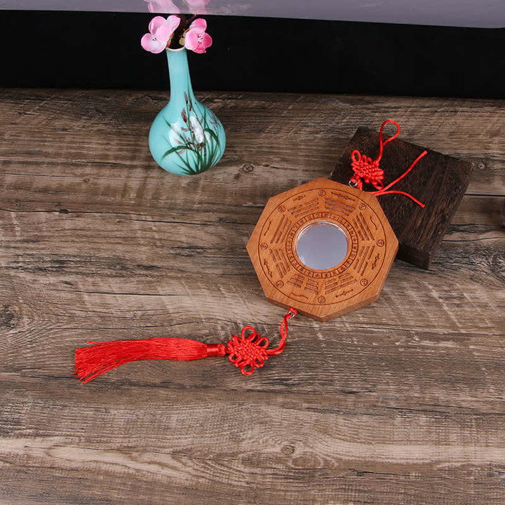 Feng Shui Bagua Mapa Madera de Durazno Monedas de Cinco Emperadores Equilibrio de Nudos Chinos Espejo de Mapa de Energía - 20*2 cm - Espejo cóncavo - Mapa Bagua y nudos chinos - image 4