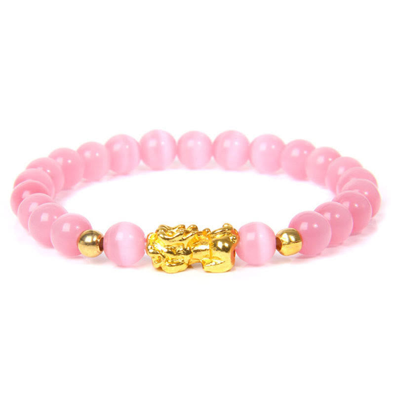 Pulsera de riqueza de obsidiana de Pixiu de la suerte FengShui de Buddha Stones - Cristal rosa (circunferencia de la muñeca: 15-16 cm) - image 5