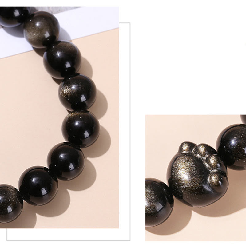 Buddha Stones Oro Natural Brillo Obsidiana Plata Brillo Obsidiana Linda Pata de Gato Garra Riqueza Pulsera - image 5