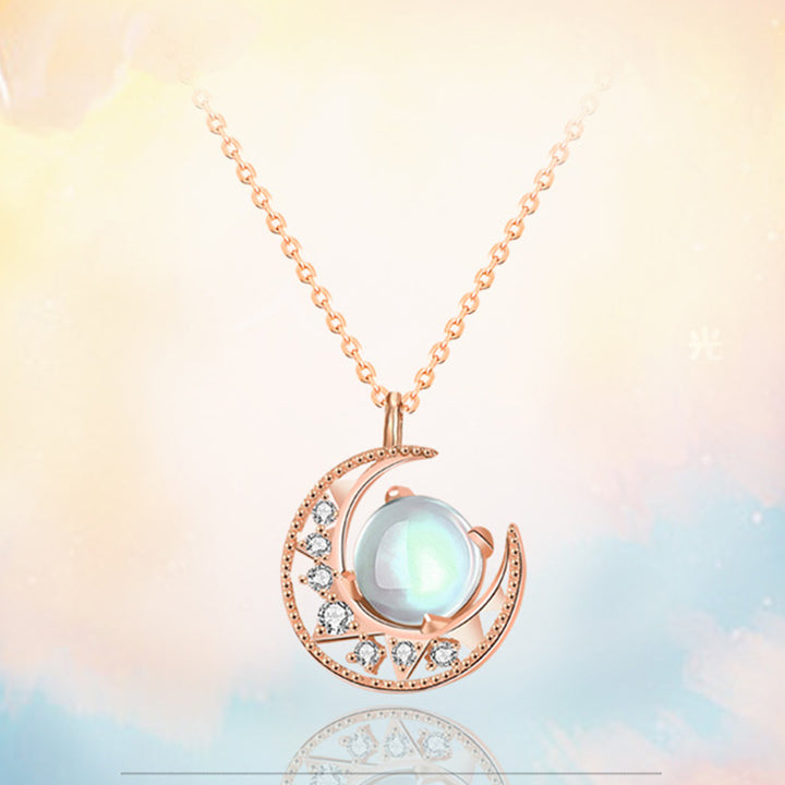 Colgante de collar de amor con diseño de luna de piedra lunar de plata de ley 925 con Buddha Stones