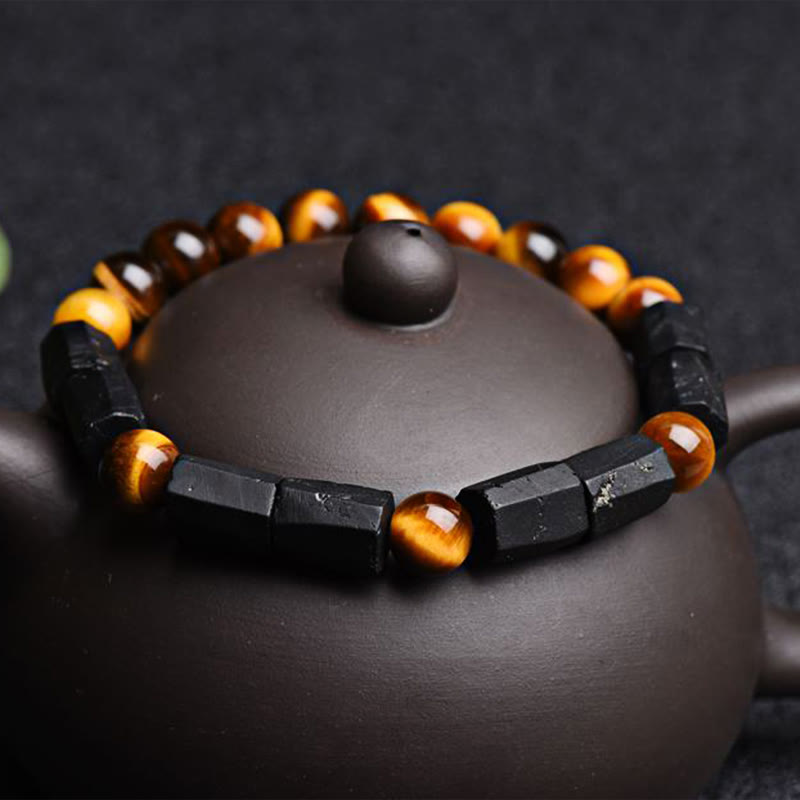 Pulsera positiva de ojo de tigre de turmalina negra natural de Buddha Stones