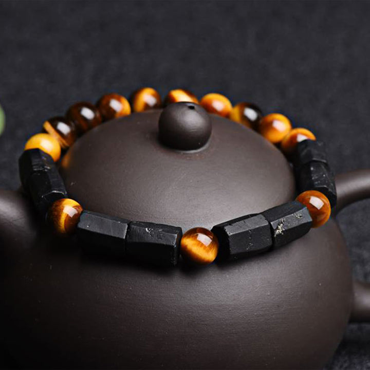 Pulsera positiva de ojo de tigre de turmalina negra natural de Buddha Stones