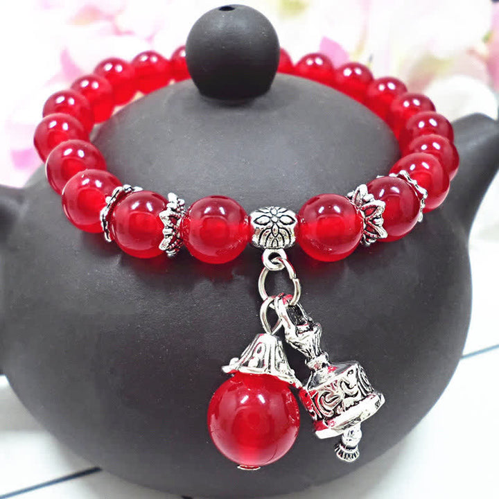 Pulsera con dije de campana con cuentas de energía de piedra de calcedonia de cristal vintage