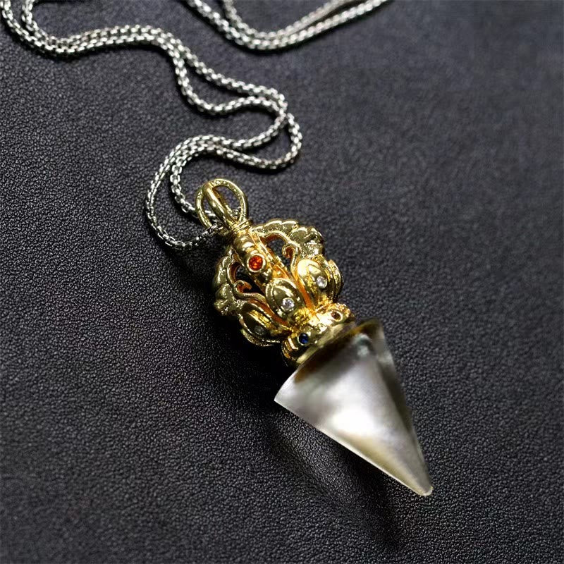 Buddha Stones tibetano Dorje Vajra 4 puntas Lotus Liuli cristal fuerza collar colgante - image 15