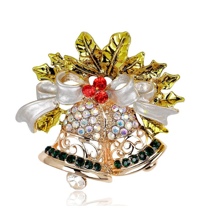 Broche navideño de cristal con diamantes de imitación multicolores