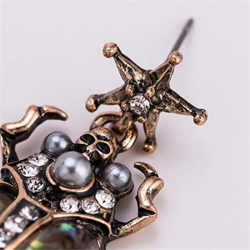 Pendientes colgantes con forma de calavera y escarabajo, estilo vintage, con perlas de cristal y escarabajo