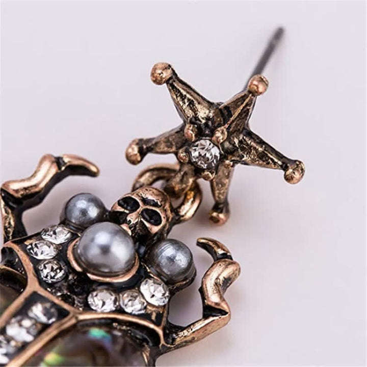 Pendientes colgantes con forma de calavera y escarabajo, estilo vintage, con perlas de cristal y escarabajo
