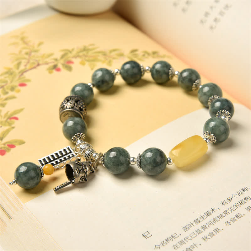 Pulsera de éxito de gato de la suerte con ábaco ámbar, jade cian y plata de ley 925 - image 7