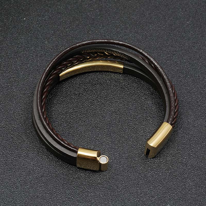 Pulsera de la suerte de cuero y acero titanio con diseño simple de Buddha Stones
