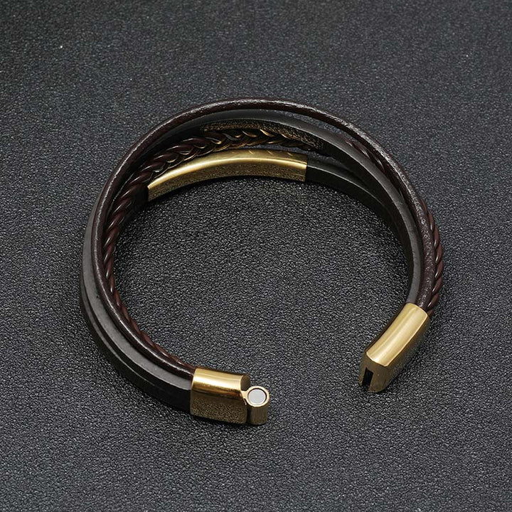 Pulsera de la suerte de cuero y acero titanio con diseño simple de Buddha Stones