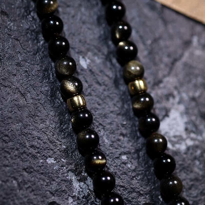 Pulsera de riqueza de piedra de ojo de águila de ojo de tigre de obsidiana con brillo dorado de 108 cuentas Mala