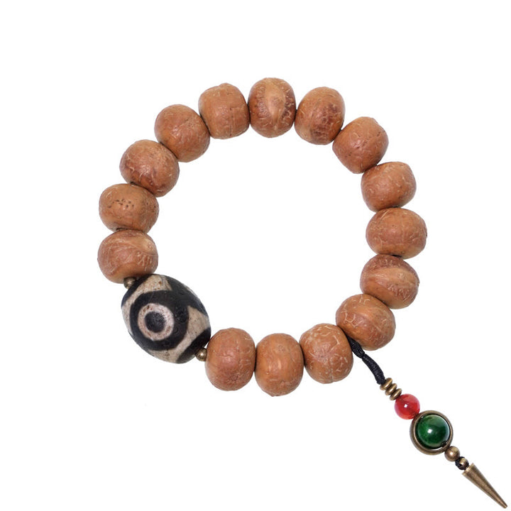 Pulsera Mala para muñeca con abalorio de paz, semilla de Bodhi del Tíbet, Dzi