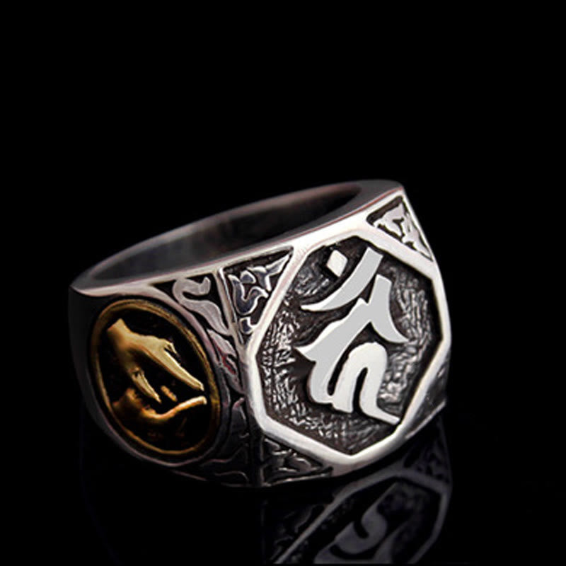 Anillo ajustable de protección tallada con diseño sánscrito de plata de ley 925 con Buddha Stones - image 21