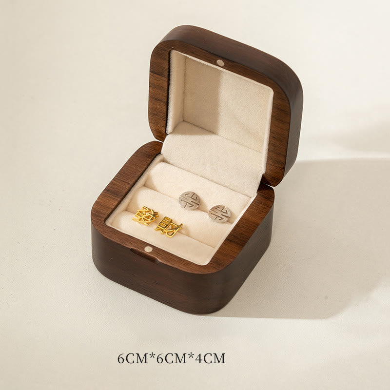 Caja de regalo de madera de hoja de caja de almacenamiento de joyería de anillo de madera de nogal negro hecha a mano Retro