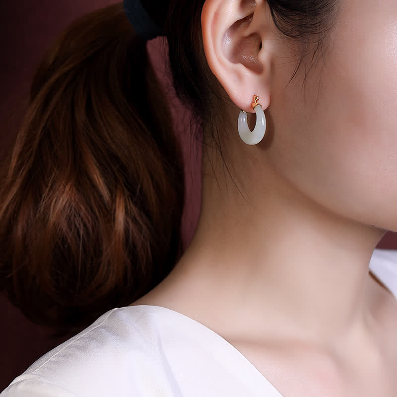 Pendientes colgantes de suerte de prosperidad de jade cian redondo de Buddha Stones