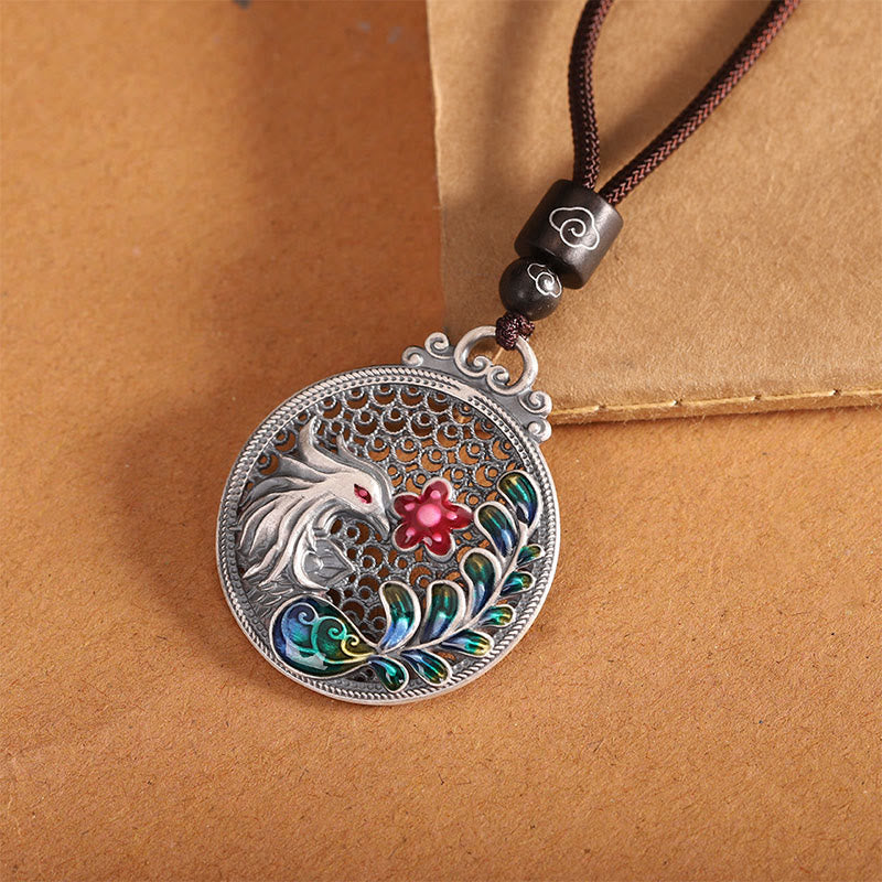 Collar con colgante de plata de ley 990 con Buddha Stones , diseño de fénix y protección de la suerte - image 1