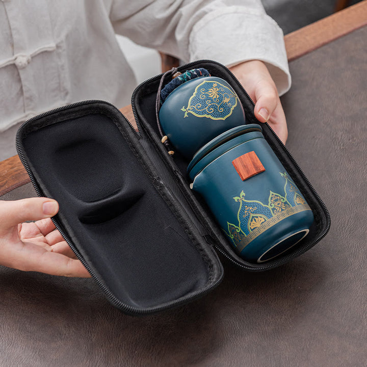 Tetera de cerámica de Gongfu chino con flores de Buddha Stones , bolsa portátil para juego de té de viaje al aire libre