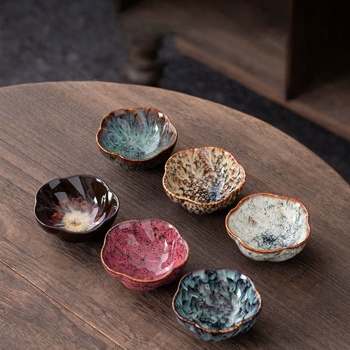 Tazas de té de cerámica con diseño de flor de melocotón y Buddha Stones