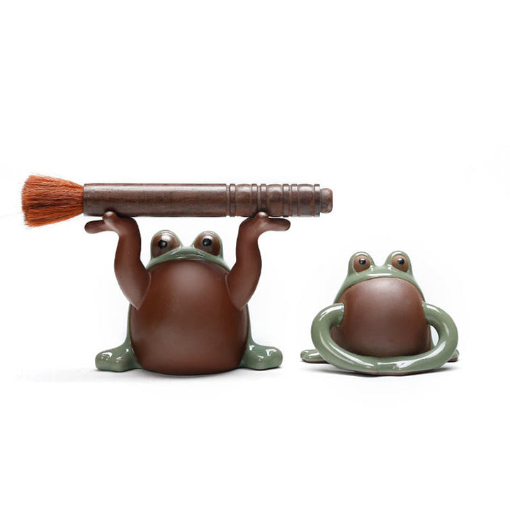 Buddha Stones FengShui, riqueza, suerte, rana bonita, té de cerámica, figura decorativa para mascota