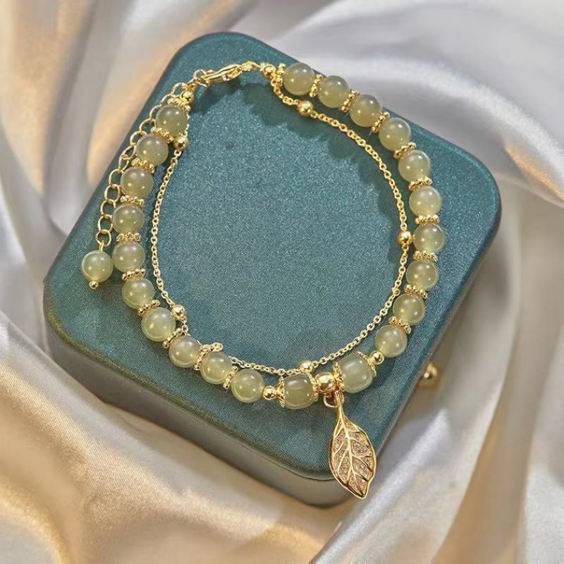 Pulsera con cuentas de la suerte, con Buddha Stones, hoja de jade, Ginkgo, tulipán, cacahuete, Fu