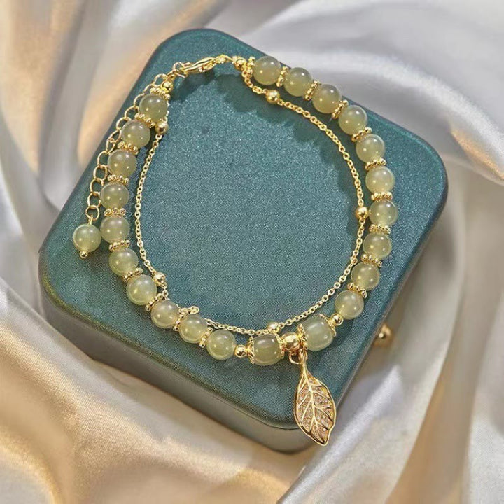 Pulsera con cuentas de la suerte, con Buddha Stones, hoja de jade, Ginkgo, tulipán, cacahuete, Fu