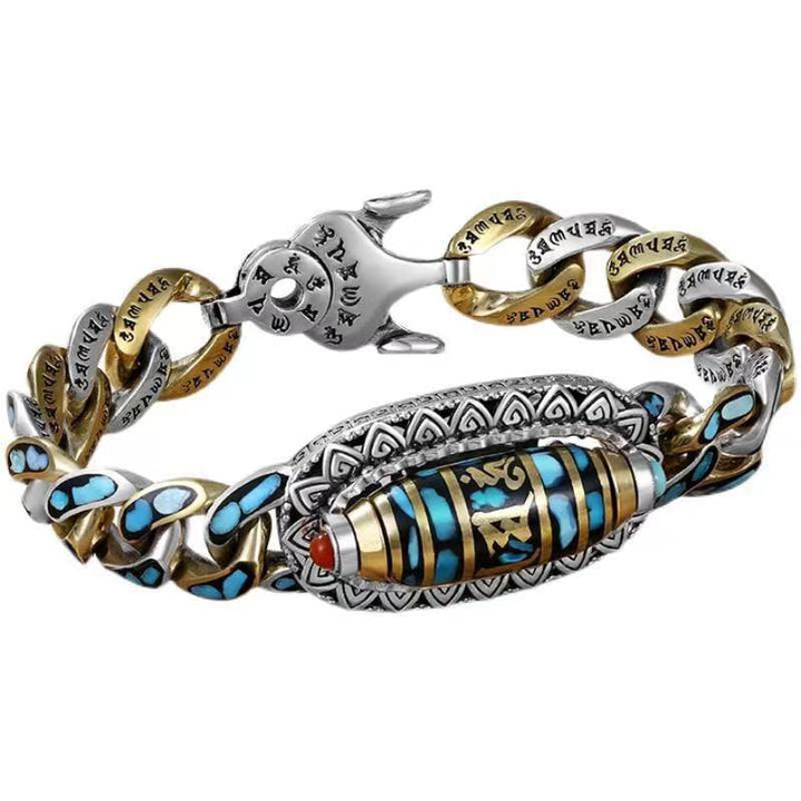 Pulsera giratoria de protección turquesa con cuentas Dzi de nueve ojos tibetanas de Buddha Stones Om Mani Padme Hum - image 4