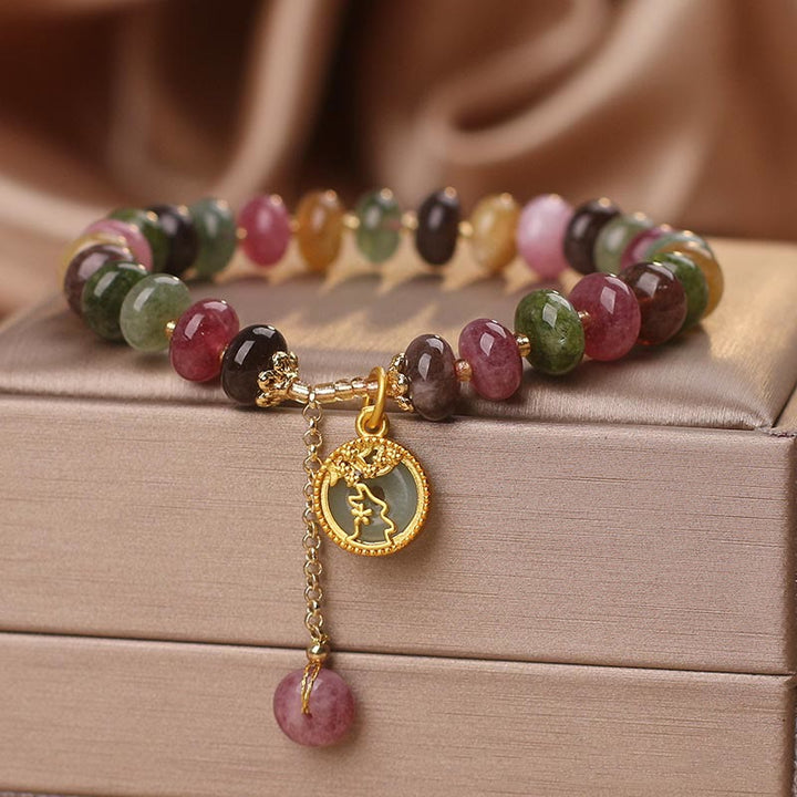 Pulsera de amor con dije de conejo y turmalina colorida con Buddha Stones