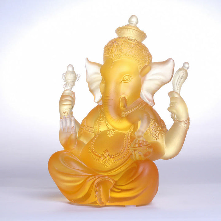 Buddha Stones hechas a mano, Ganesh Ganpati, estatuilla de elefante Liuli, pieza de arte con cristal, estatua de protección, decoración del hogar