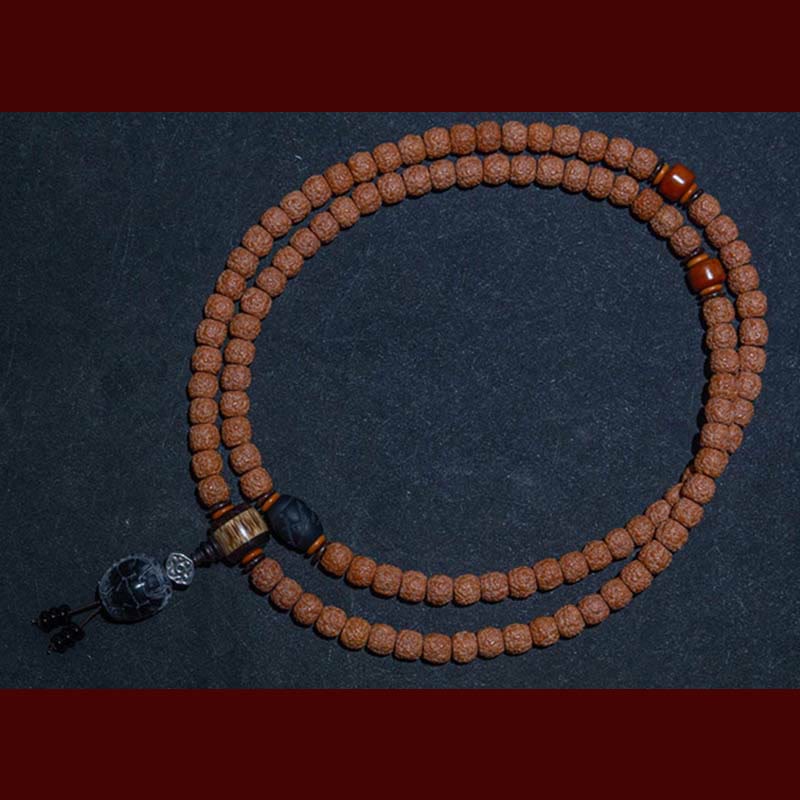 Tíbet 108 Mala cuentas Rudraksha Bodhi semilla zodiaco chino Buda Natal pulsera con dijes de riqueza