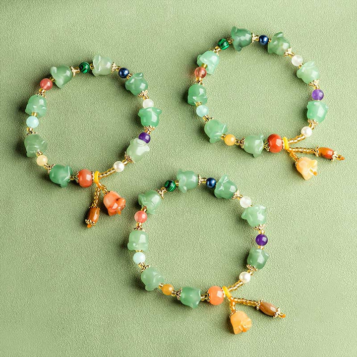 Pulsera de la Suerte con Flor de Magnolia y Aventurina Verde con Buddha Stones