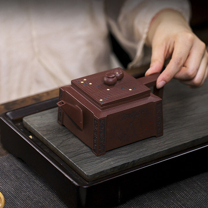 Buddha Stones Yixing, todo hecho a mano, Gomoku, juego de ajedrez, tetera cuadrada de Kung Fu de arcilla púrpura, 280ml