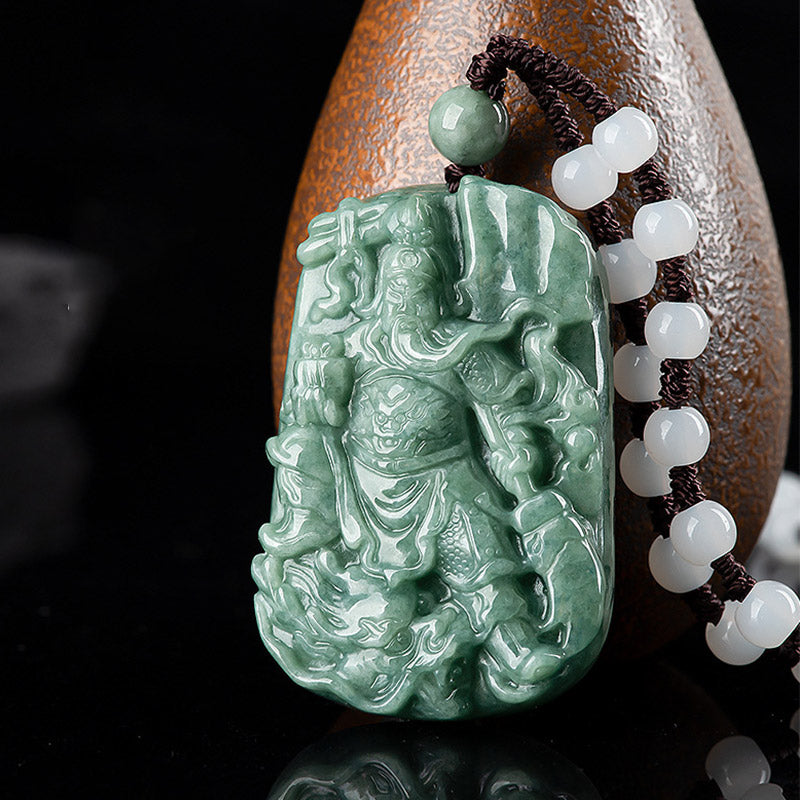Colgante de collar de riqueza de amuleto de Guan Gong de jade natural