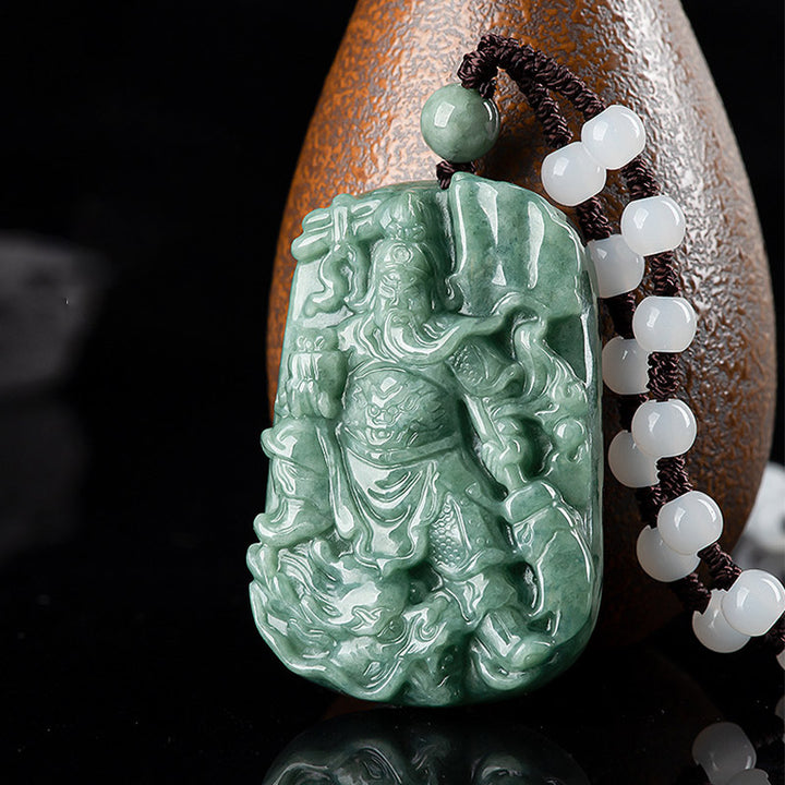 Colgante de collar de riqueza de amuleto de Guan Gong de jade natural