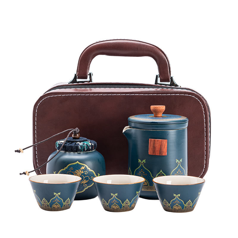 Tetera de cerámica de Gongfu chino con flores de Buddha Stones , bolsa portátil para juego de té de viaje al aire libre