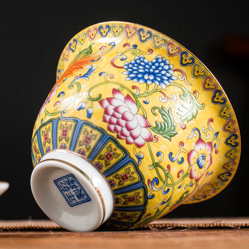 Taza de té y platillo con tapa, cerámica, diseño de flor de Fénix, dragón, Buddha Stones , Gaiwan Sancai, Kung Fu