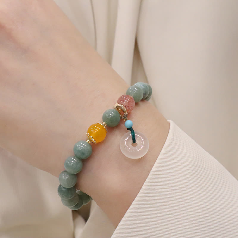 Pulsera curativa de cristal de amatista con hebilla de paz y deseo de calabaza de loto de jade cian